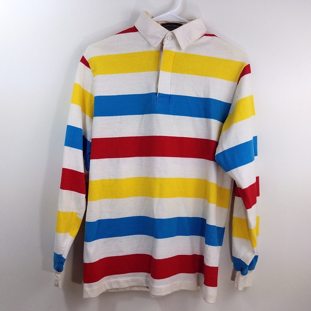 Vintage Long Sleeve Striped Polo Med